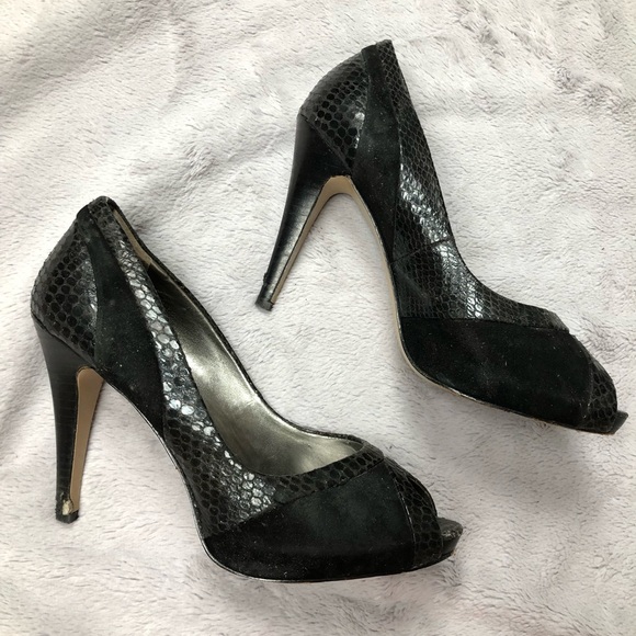 Nine West Snakeskin and Suede Open Toe Pump - Picture 1 of 11